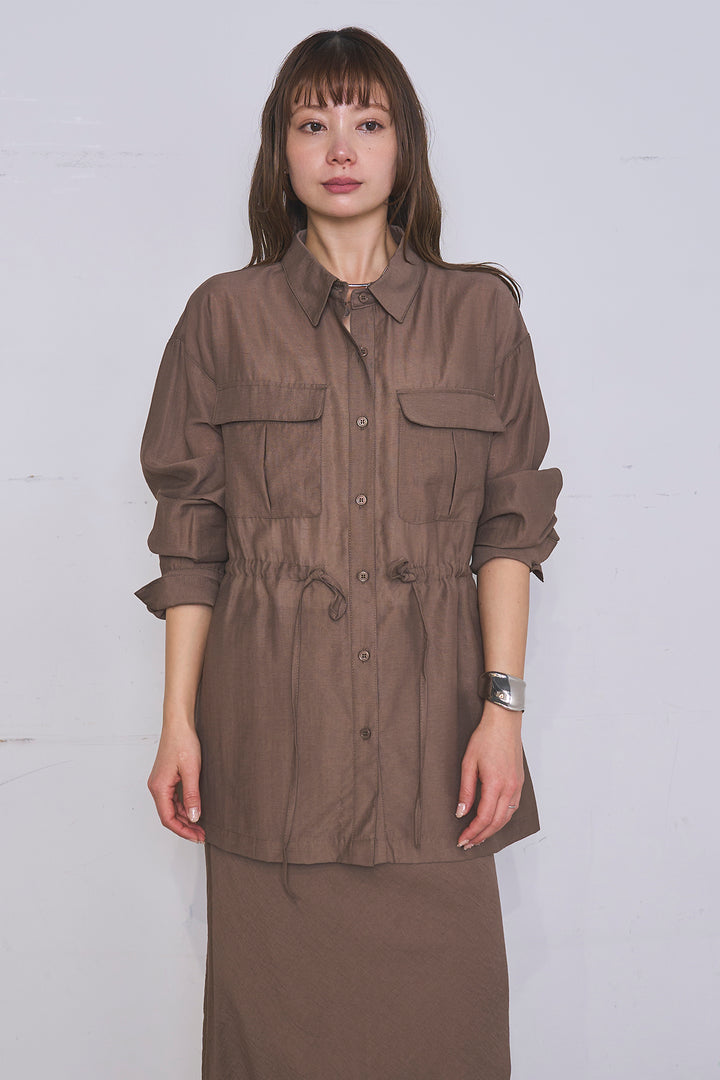 [SET]リネンブレンドシアーサファリシャツ+アートペイント柄スカート(2set)