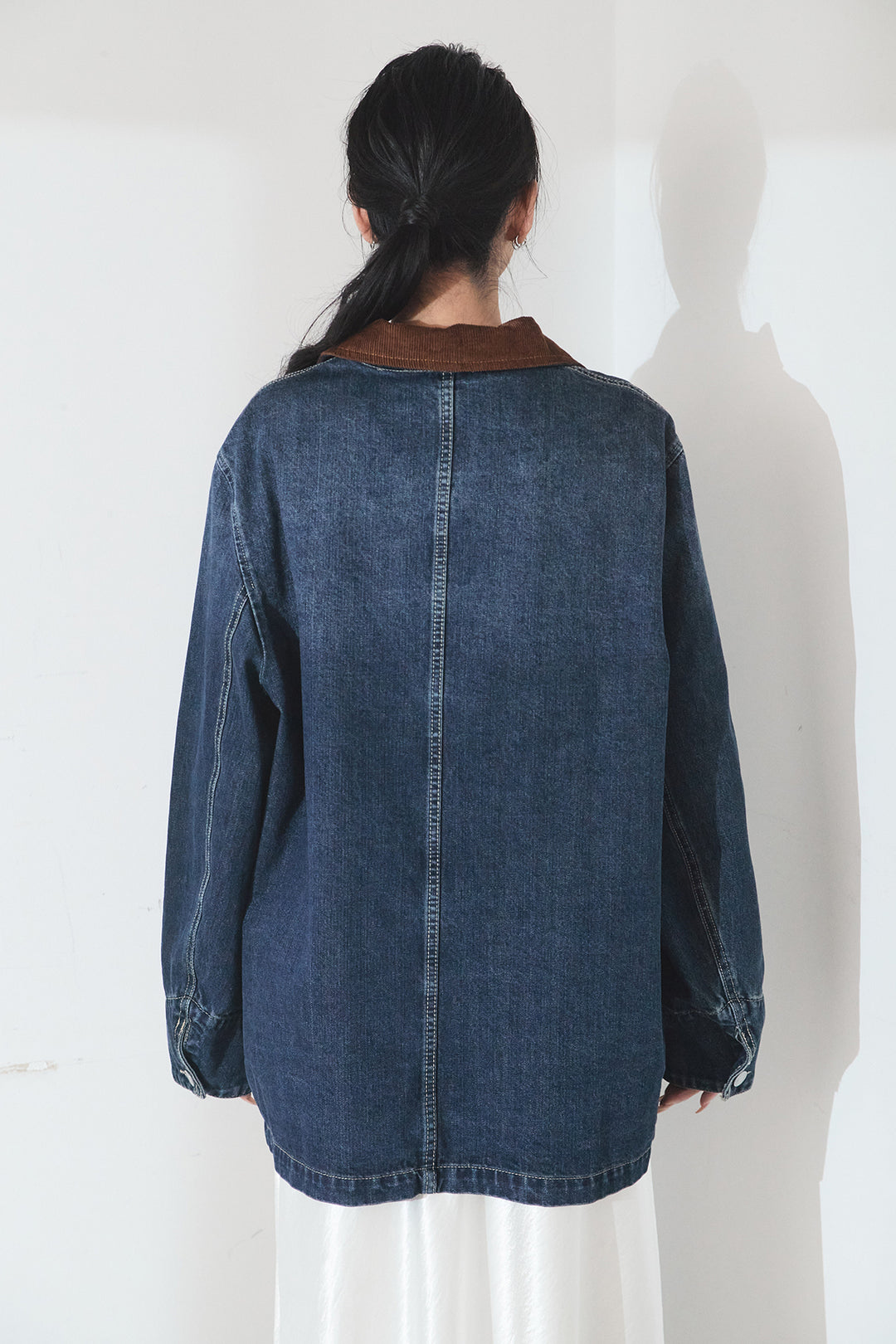 [SET]襟コーデュロイデニムカバーオール+裾レースデザインサテンスカート(2set)