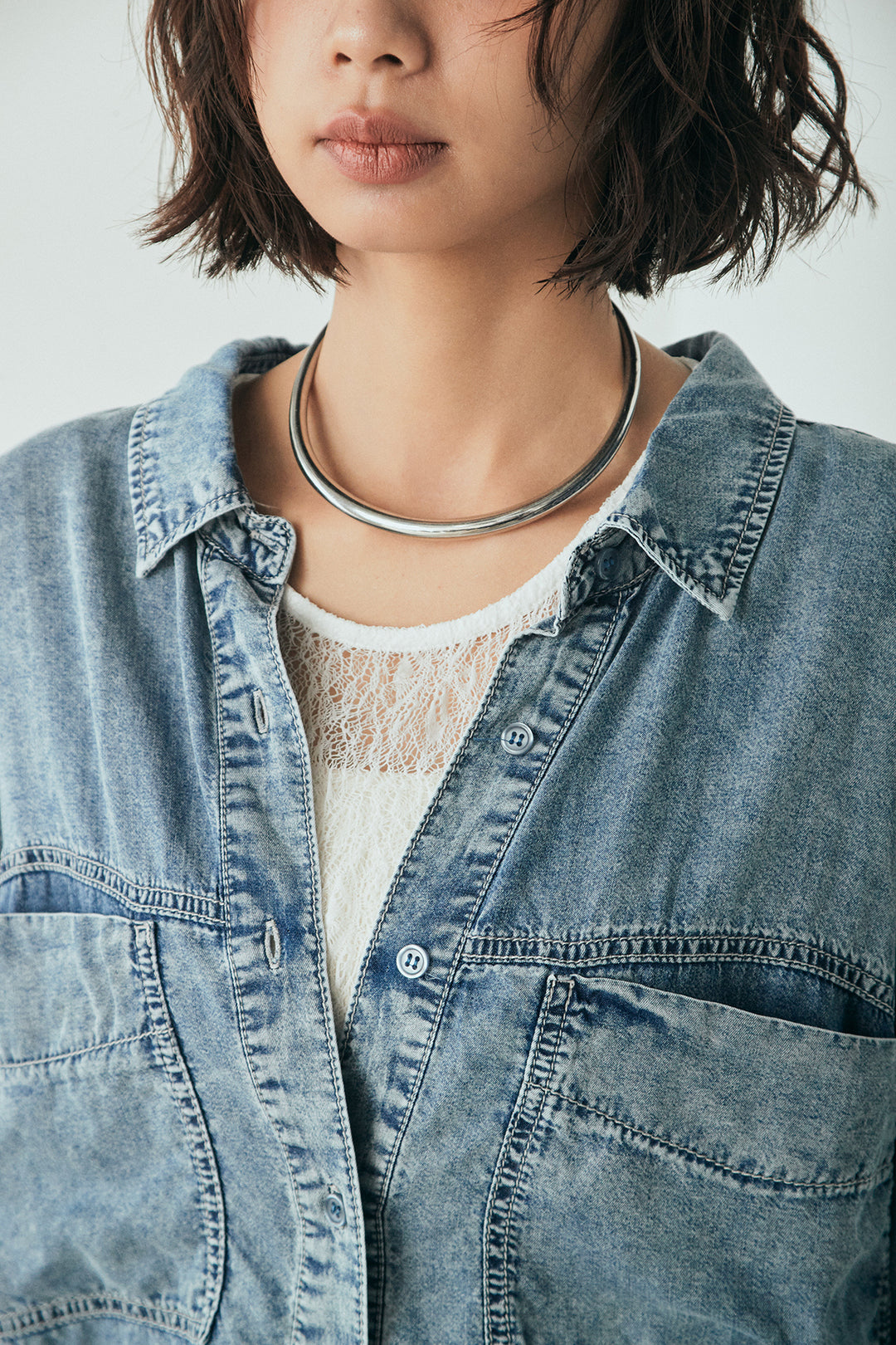 【着回しセット】[SET]テンセルデニムシャツ+テンセルデニムイージーワイドパンツ+ナイロンデニムドッキングブルゾン(3set)