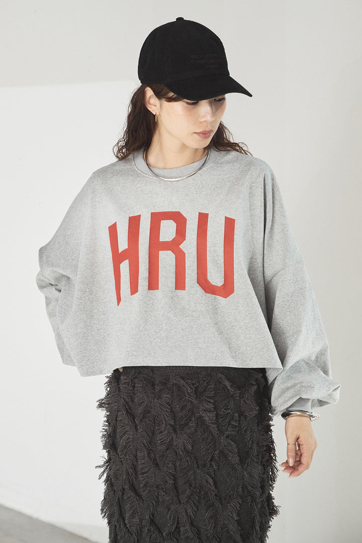 [SET]ビッグロゴHRU袖ボリュームトップス+カットフリンジニットタイトスカート(2set)