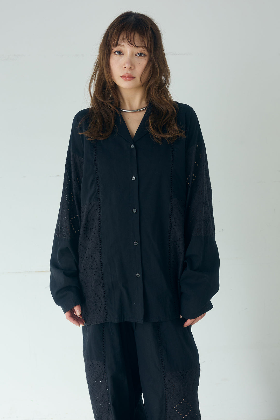 ローンレースオープンカラーシャツ