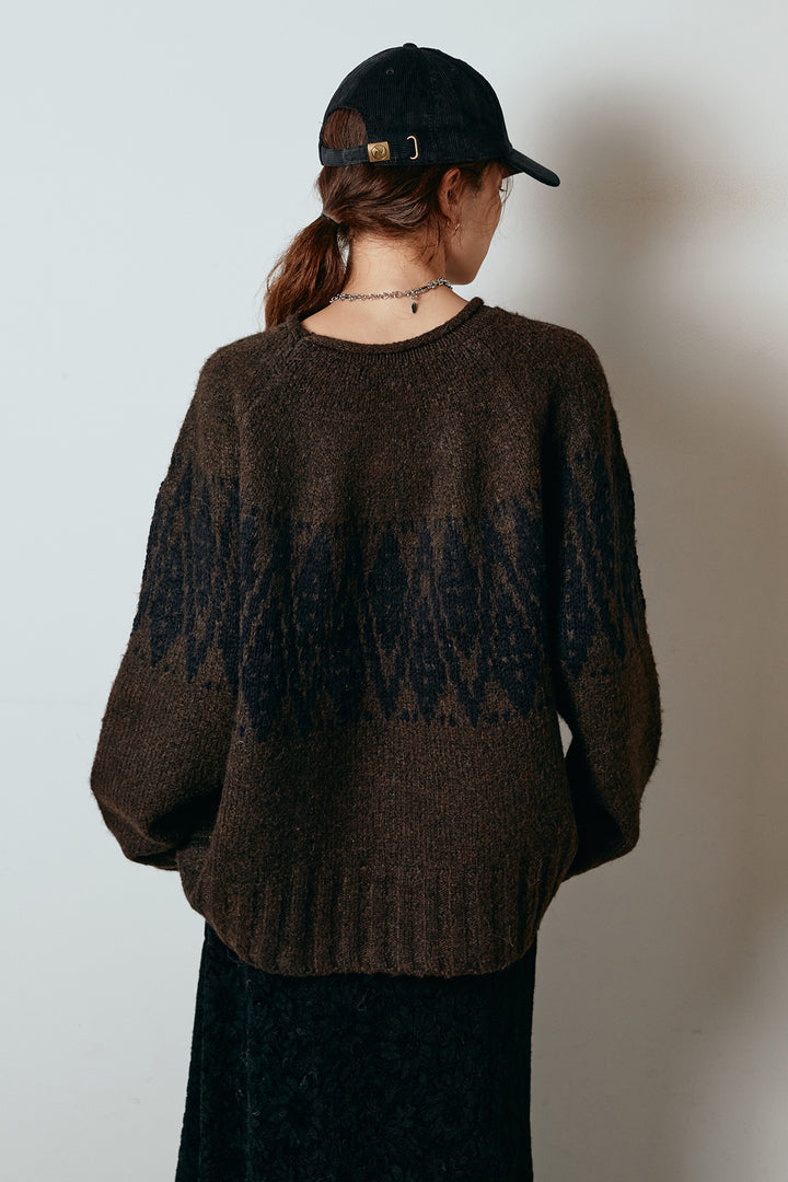 [SET]モノトーン柄ニットトップス+ラップ巻きワイドスラックス(2set)