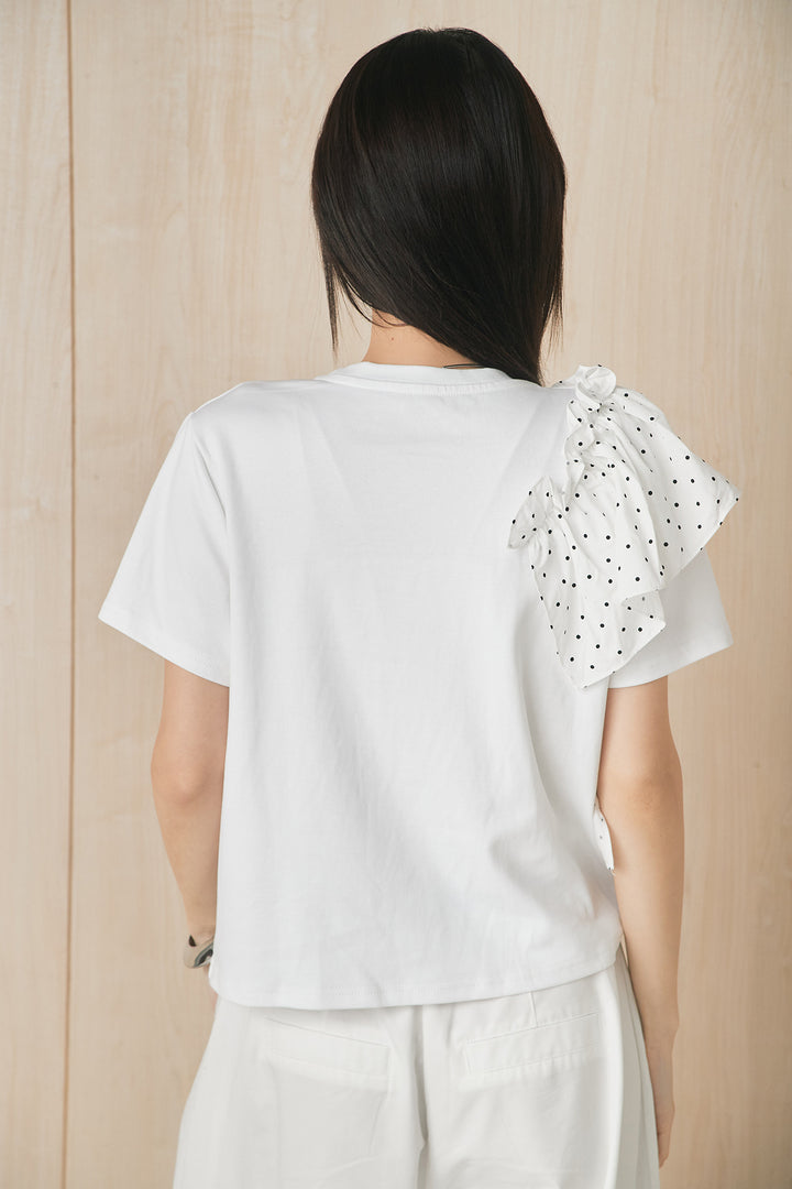 ドットアシメフリルデザインTシャツ