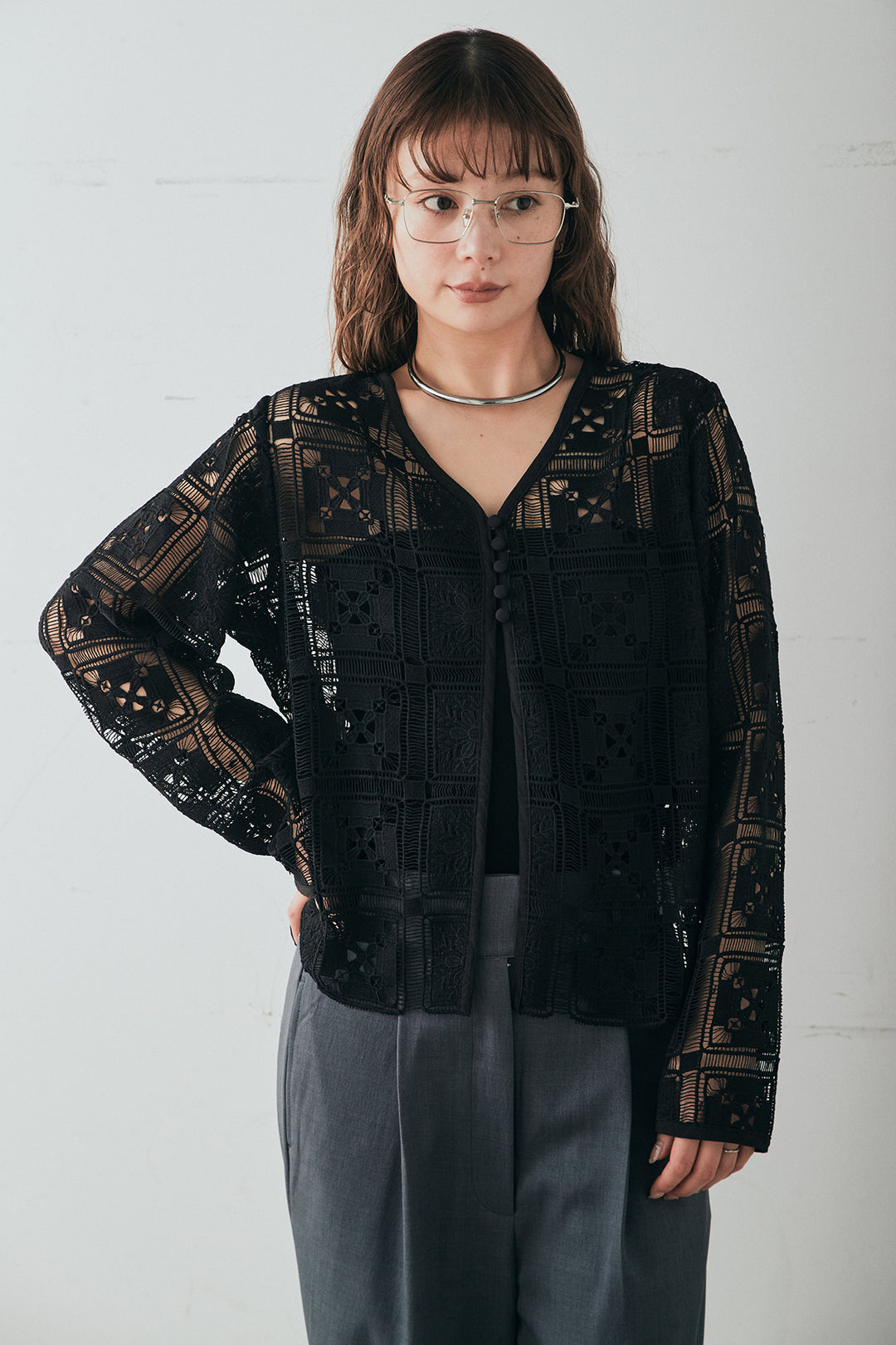 [SET]クロシェレースカーディガン+クロシェレースイージーパンツ(2set)