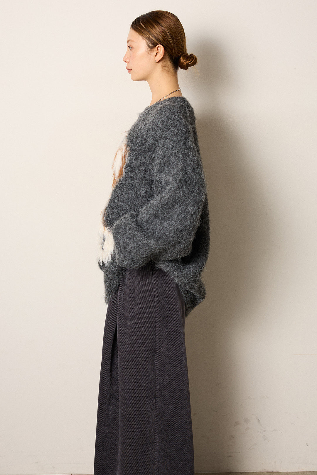 [SET]シャギーニュアンスアニマルニット+ベルトループコーデュロイワイドパンツ(2set)