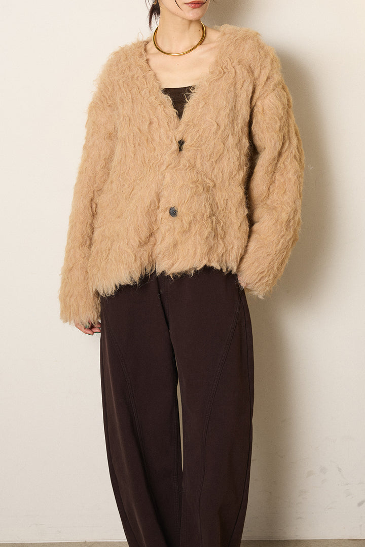 起毛シャギーニットカーディガン