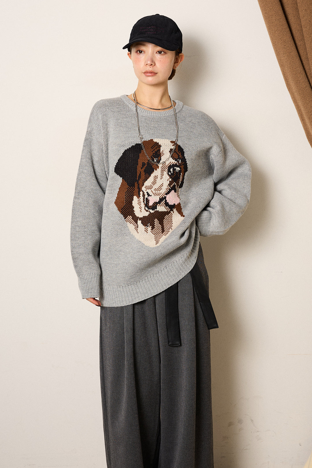 アニマルジャガード柄ニットトップス