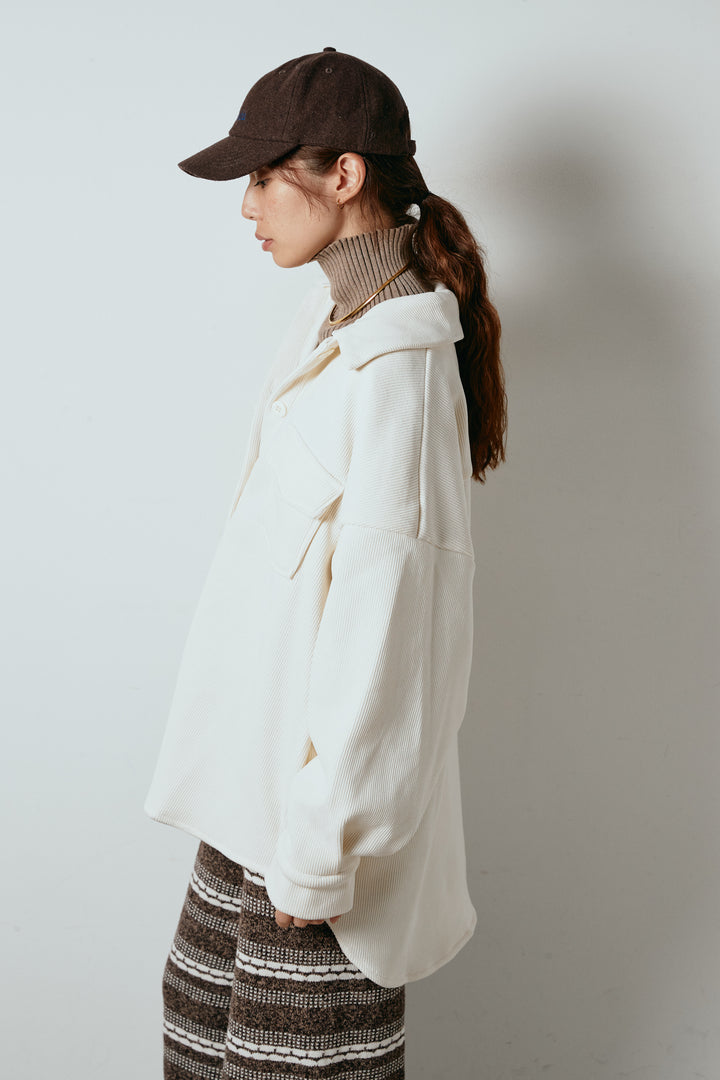 [SET]襟付きコーデュロイポケットシャツ+マルチライン柄リラックスニットパンツ(2set)