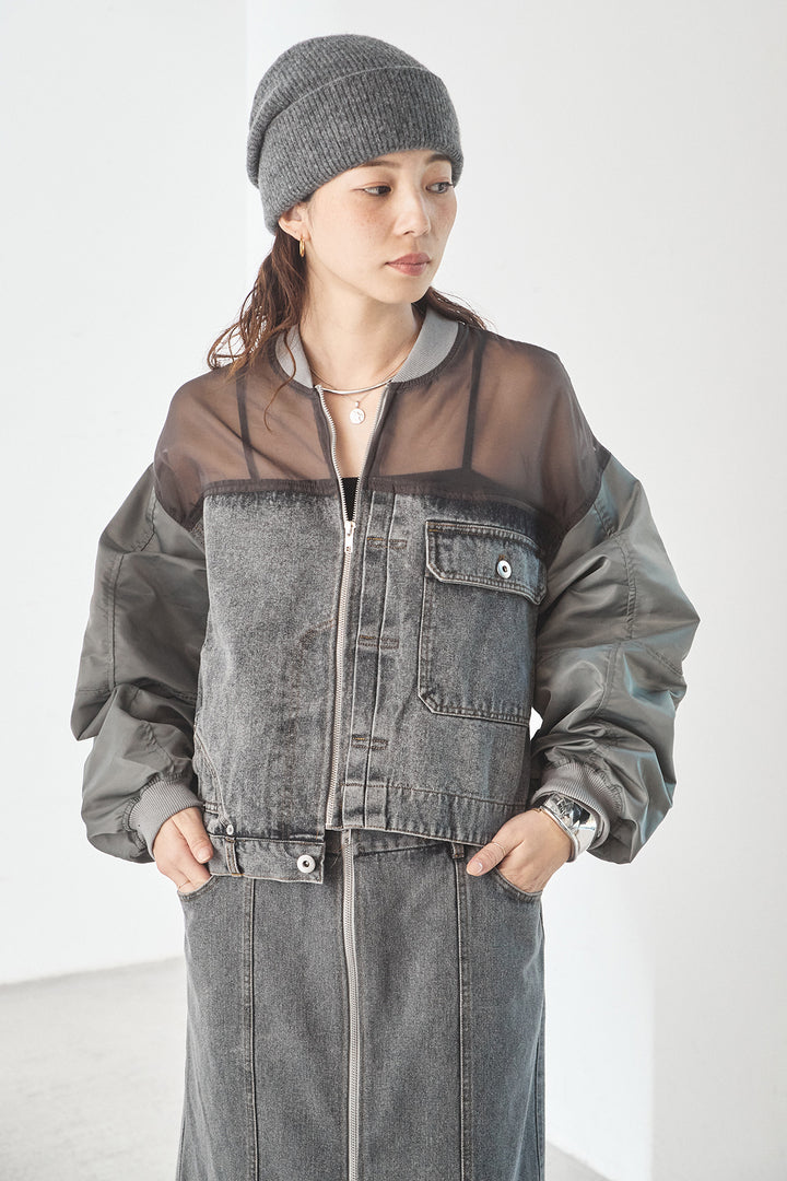 [SET]デニムコンビネーションブルゾン+フロントジップデニムスカート(2set)