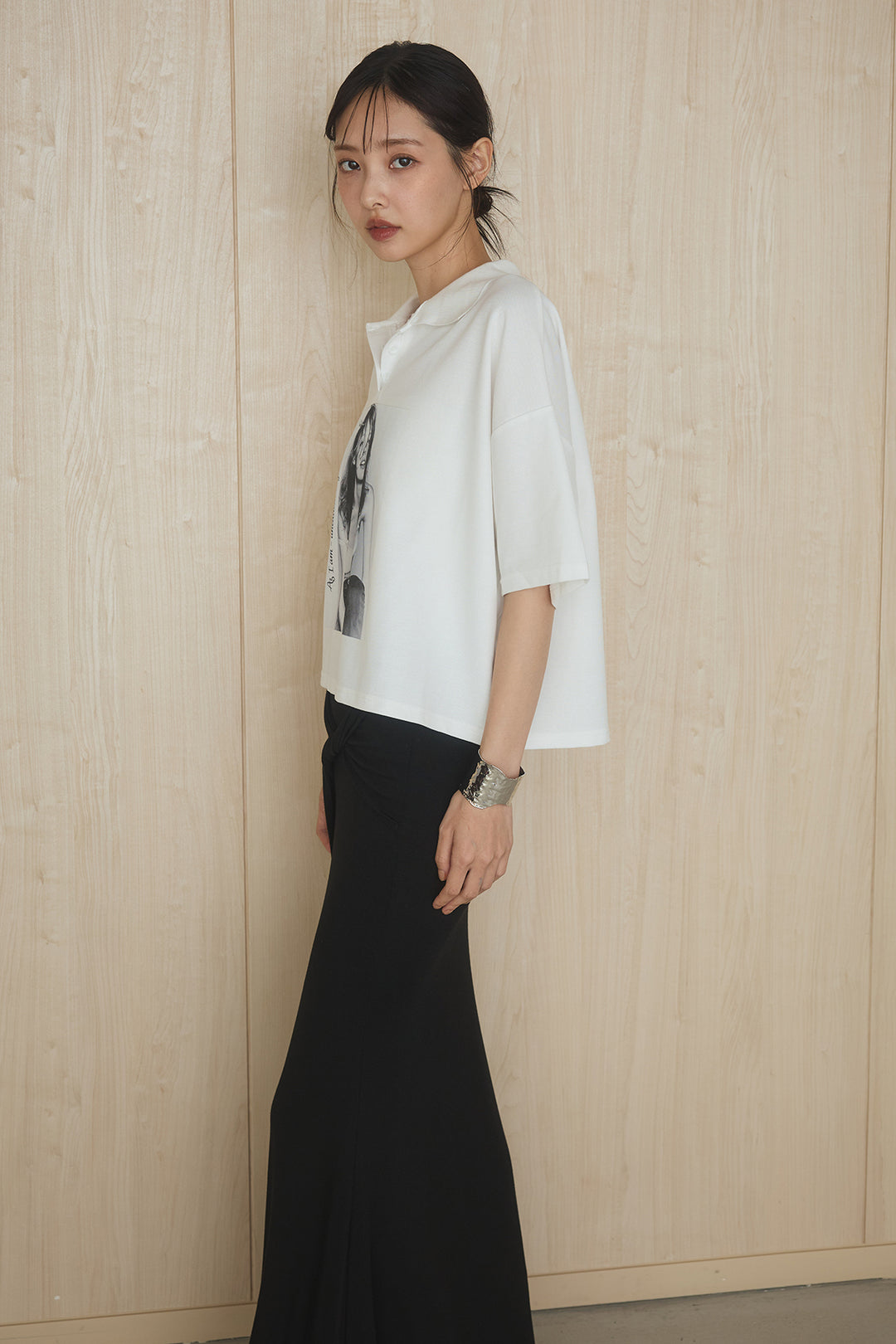 [SET]グラフィックポロTシャツ+フロントツイストデザインタイトスカート(2set)