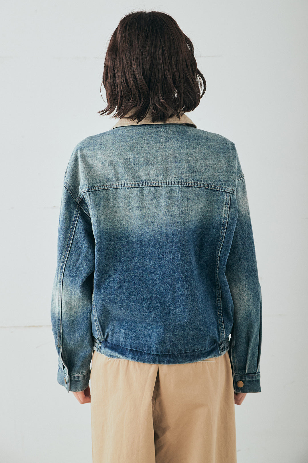 [SET]襟切り替えジップデニムジャケット+綿ツイルアシメサロペット(2set)