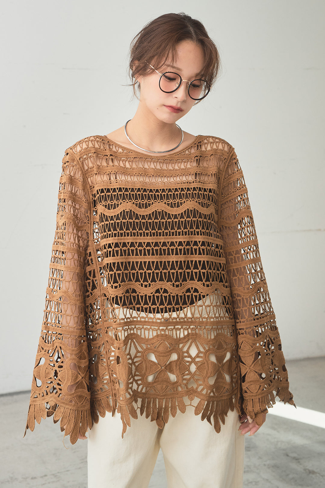 [SET]裾デザインメッシュプルオーバー+スプリングカラーデニムパンツ(2set)