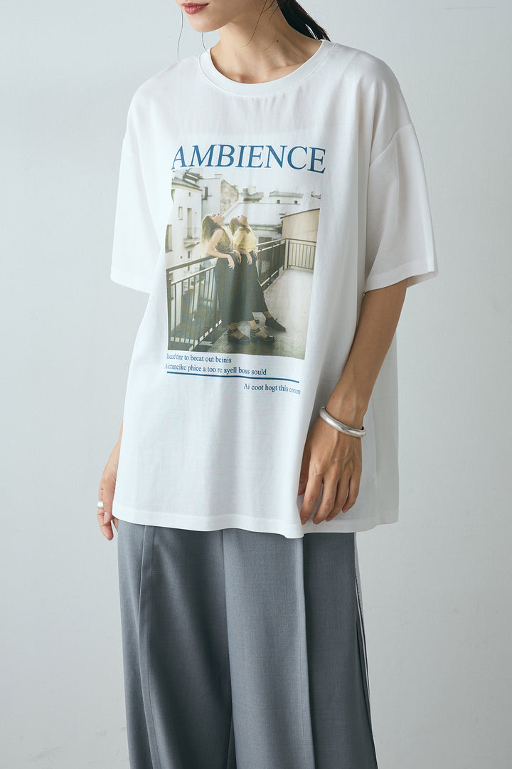 [SET]AMBIENCEフォトプリントTシャツ+サイドラインワイドスラックスパンツ(2set)
