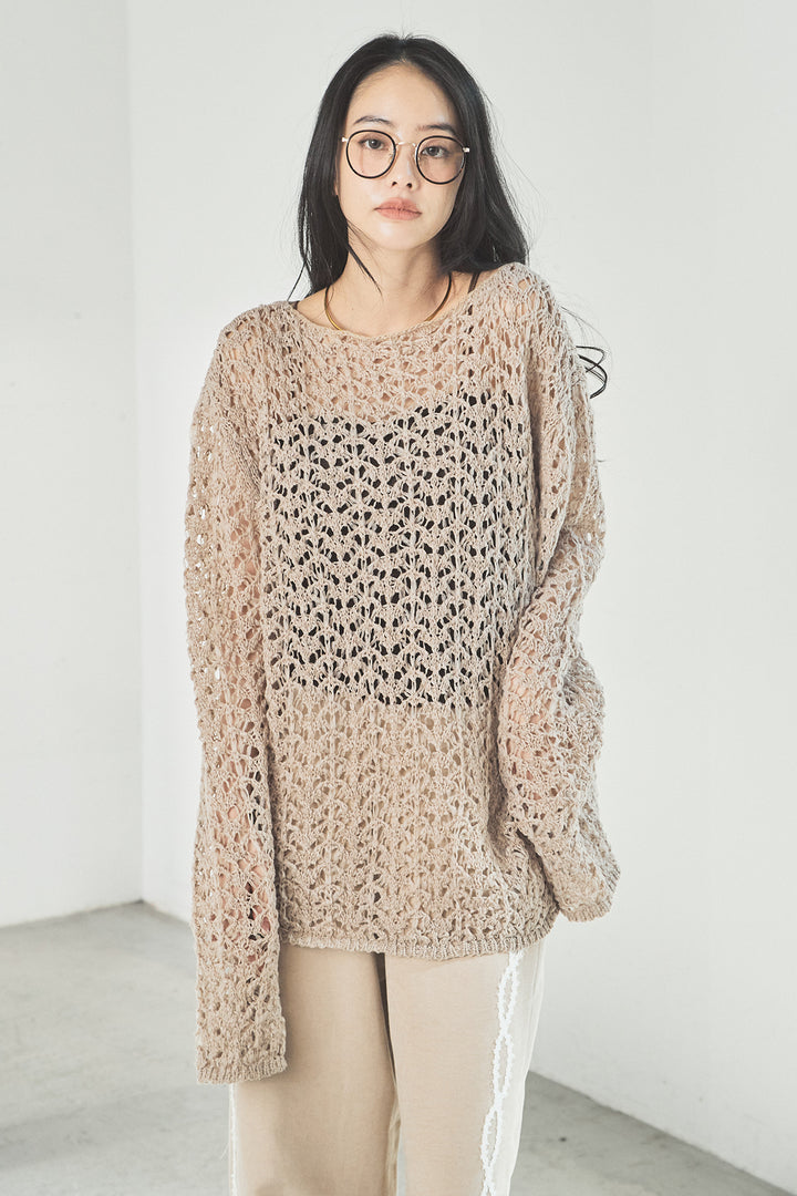 [SET]リラックスメッシュニットトップス+刺繡テープラインパンツ(2set)