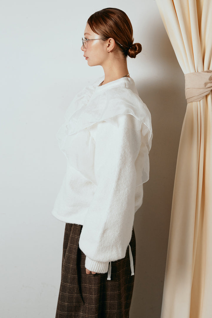 アシンメトリーフリルニットトップス