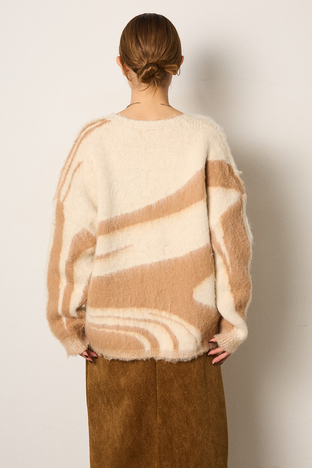 [SET]アクセントブラッシュドカーディガン+ロープベルト付きスウェード調スカート(2set)