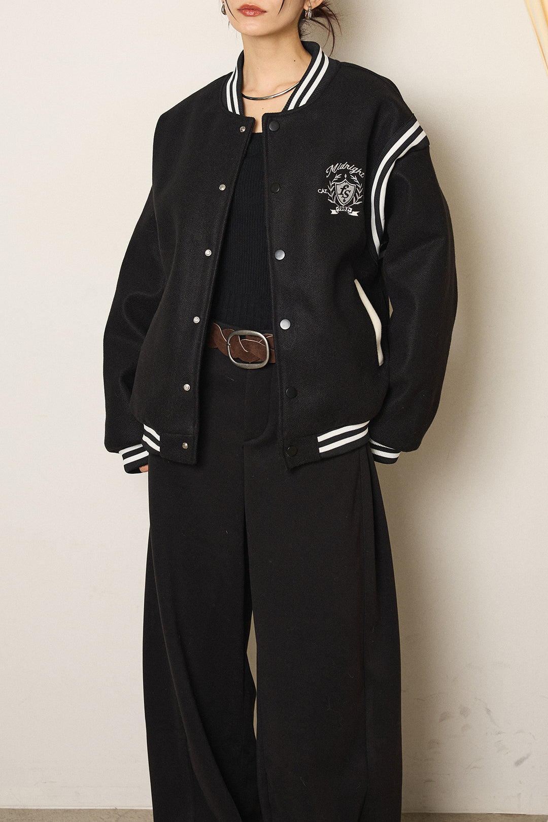 [SET]ワンポイントデザインブルゾン+花柄刺繍ベロアフレアスカート(2set)