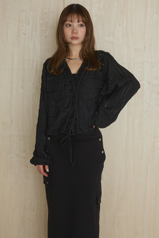 【着回しセット】[SET]異素材切替シアーメッシュカーディガン+異素材切替シアーメッシュカーディガン(2set)