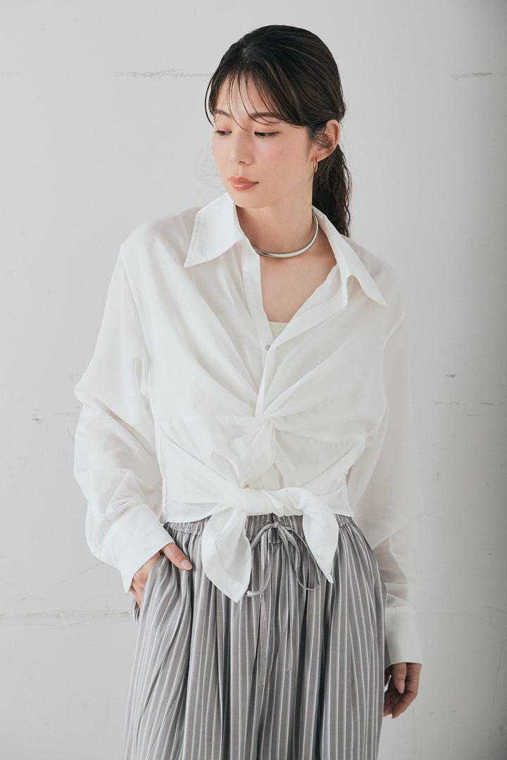 裾巻きツイストデザインシャツ