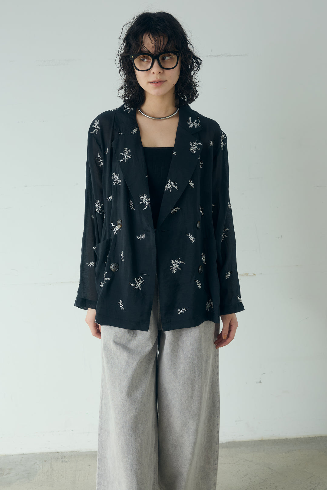 シアー刺繍ダブルジャケット
