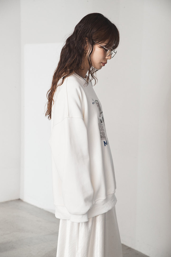 [SET]裏起毛モーニングキャットプリントスウェット+裾レースデザインサテンスカート(2set)