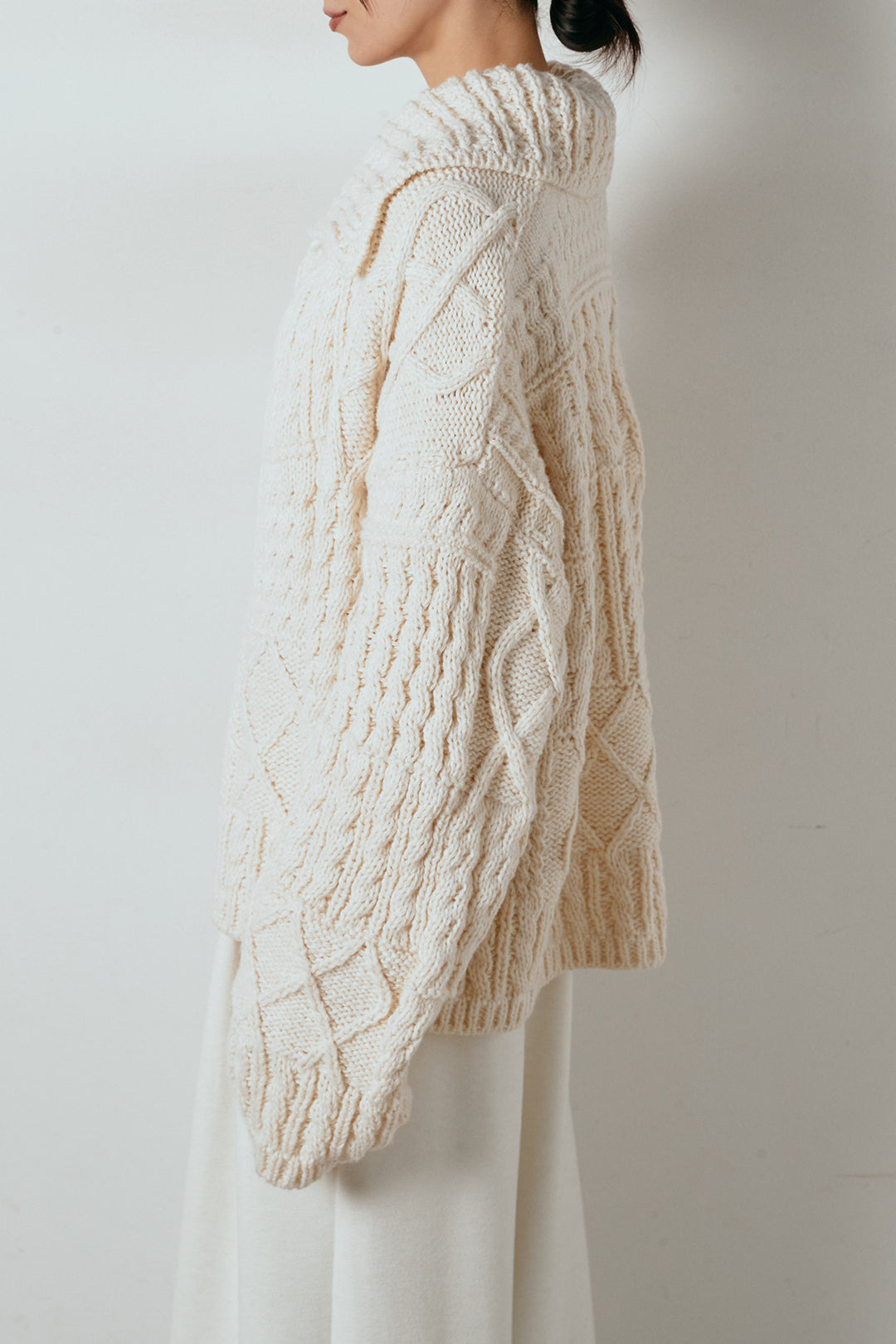 [SET]ビッグカラーケーブル編みニットトップス+裏起毛スウェットワイドパンツ(2set)