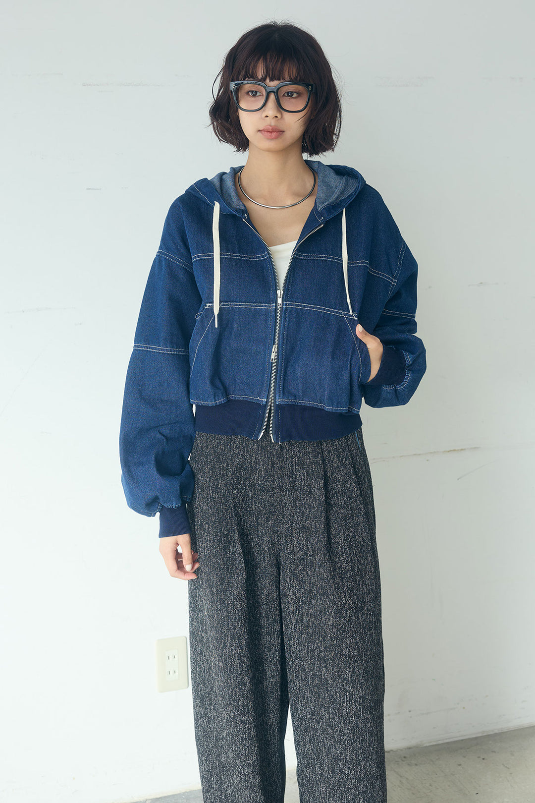 【着回しセット】[SET]デニムダブルジップパーカーブルゾン+デニムタックカーブパンツ+デニムダブルジップパーカーブルゾン(3set)