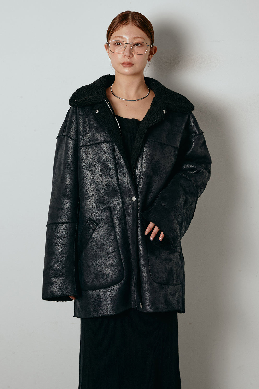 [SET]リバーシブルエコムートンコート+リブナローニットスカート(2set)