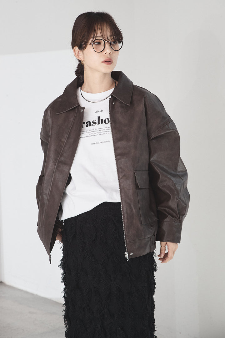 【即納】レザーライクオーバーサイズブルゾン