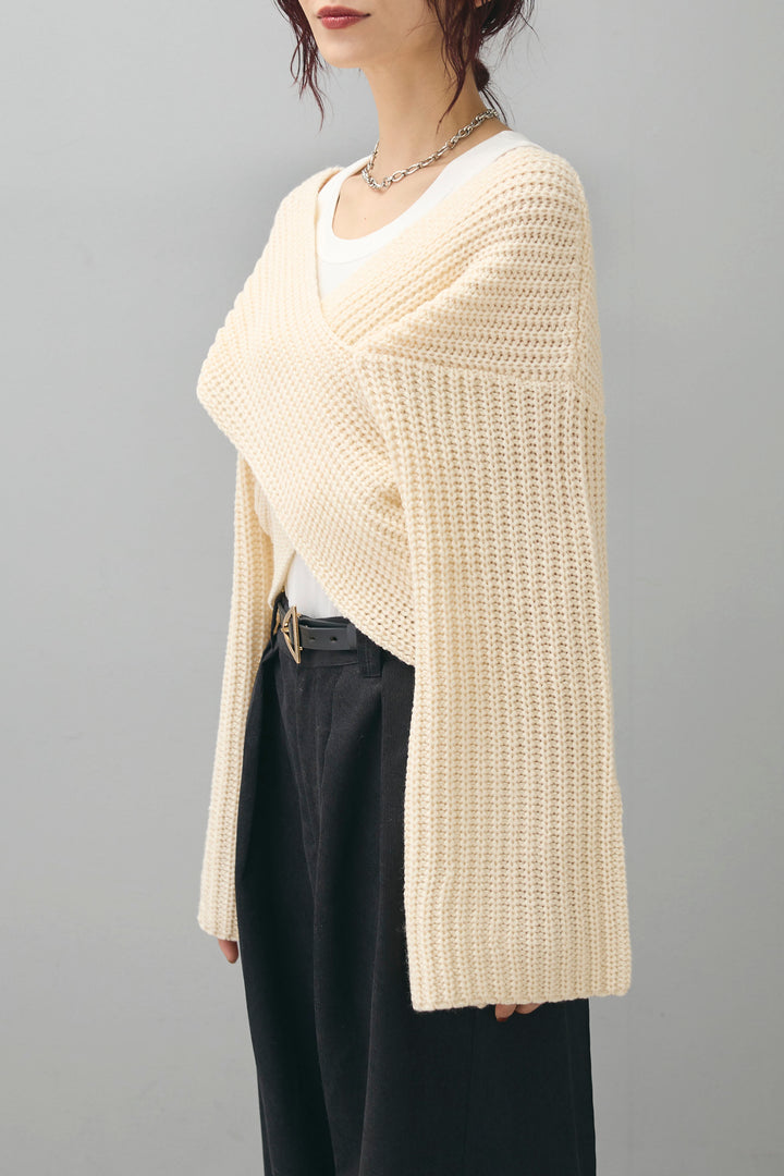 【即納】ショートカシュクールリブニット