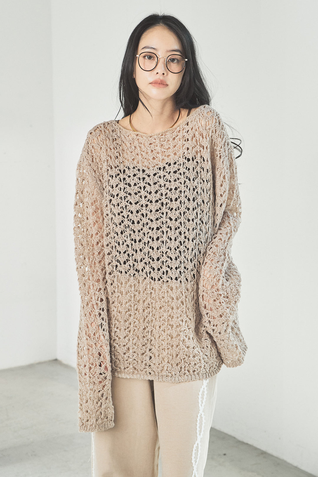 リラックスメッシュニットトップス