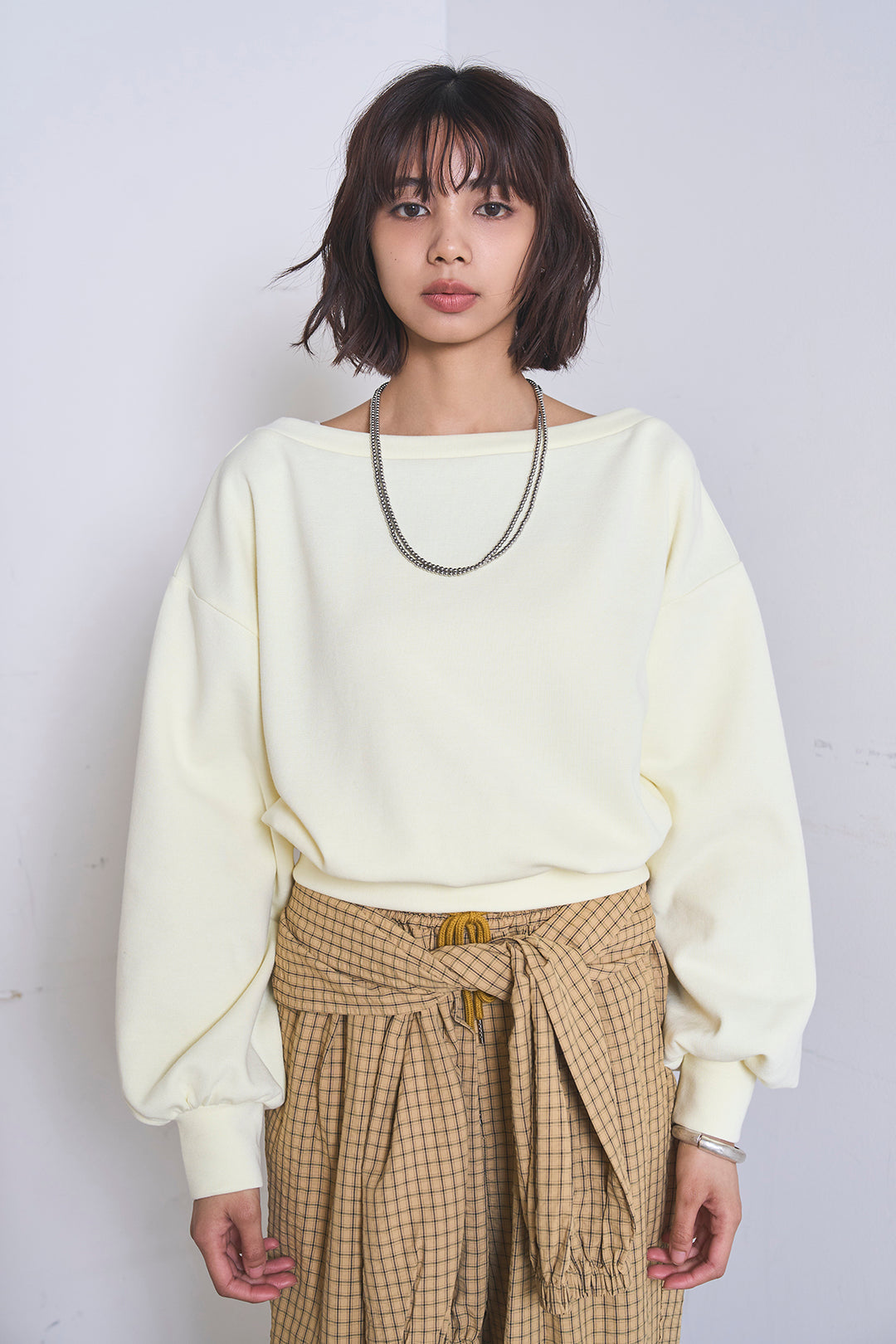 [SET]ワンショルスウェットプルオーバー+チェックウエスト巻きジョガーパンツ(2set)