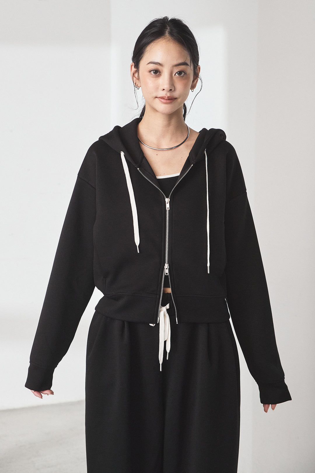 [SET]スウェットドルマンジップフードパーカー+スウェットコクーンイージーパンツ(2set)