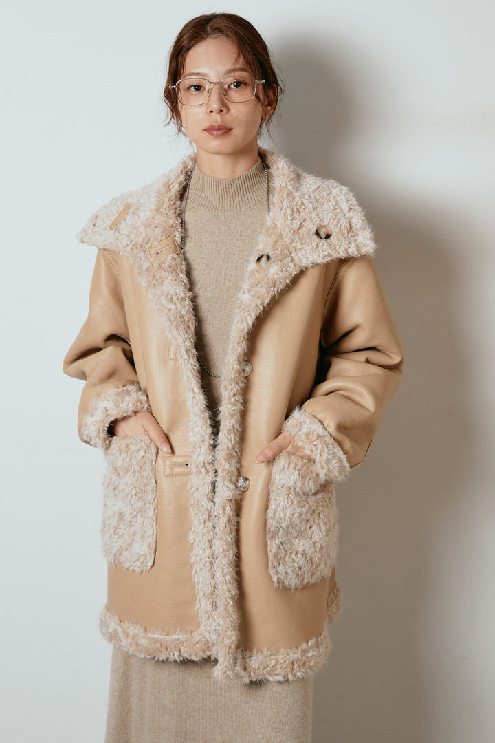 [SET]リバーシブルボアアウター+ノースリーブニットロングワンピース(2set)