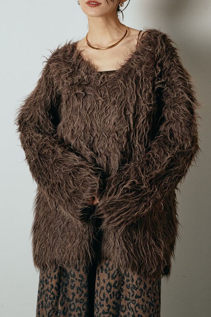 [SET]深Vネックシャギーニットトップス+リラックスレオパード柄ワイドパンツ(2set)