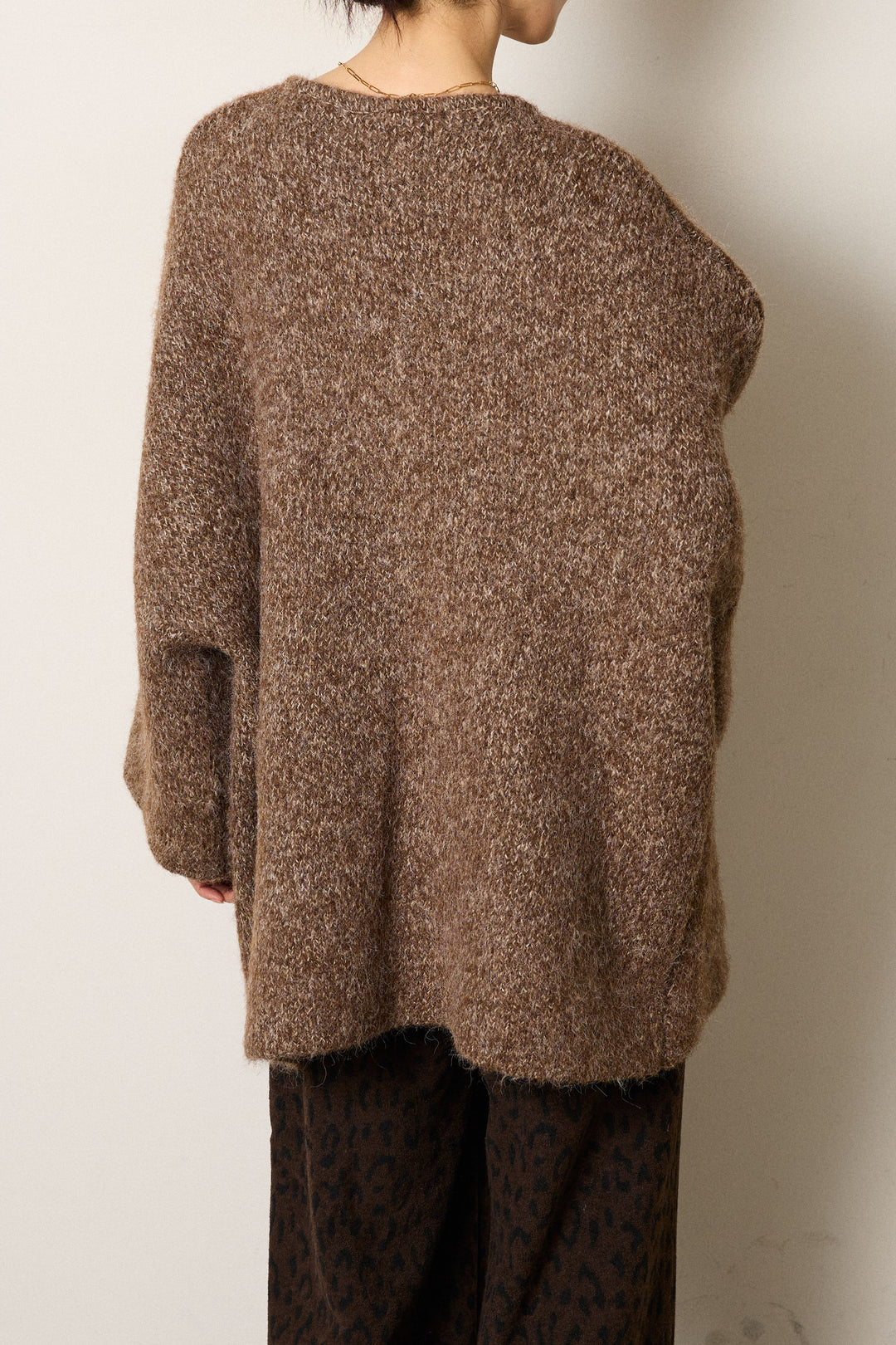 [SET]アシンメトリーボタンニットカーディガン+レオパードジャガードニットパンツ(2set)