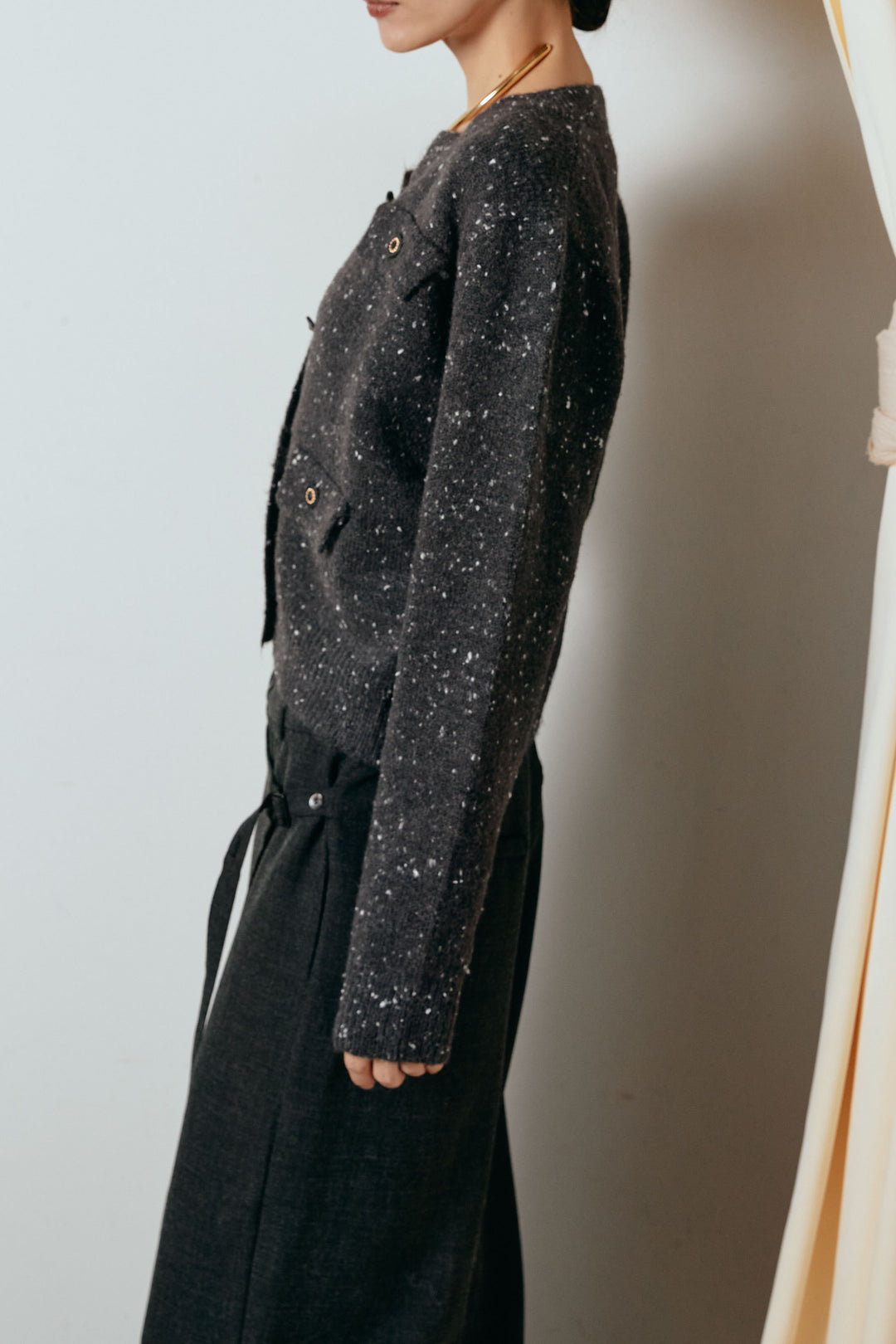 [SET]ネップニットカーディガン+ラップ巻きワイドスラックス(2set)