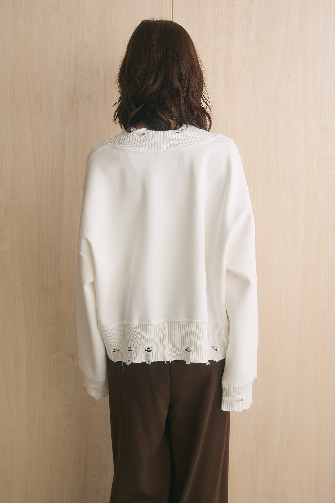 [SET]Vネックリブ襟付きジップアウター+裏毛腰巻パンツ(2set)