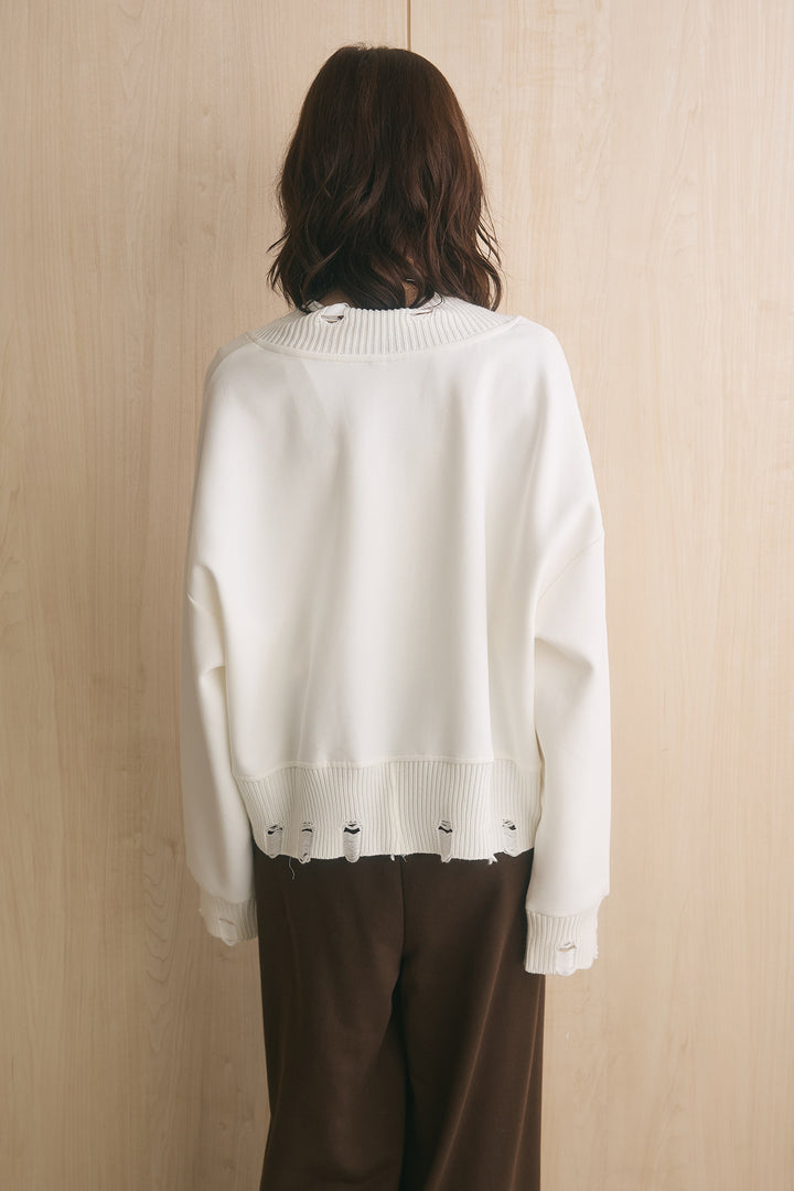 [SET]Vネックリブ襟付きジップアウター+裏毛腰巻パンツ(2set)