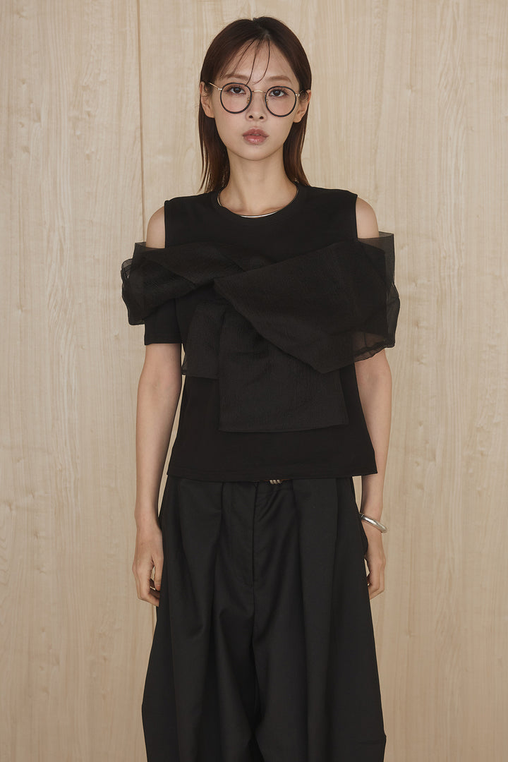 [SET]シアーレイヤーデザインカットソー+ベルトループワイドパンツ(2set)