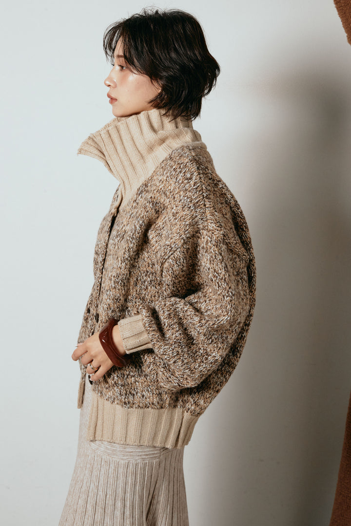 ハイネックミックスニットカーディガン