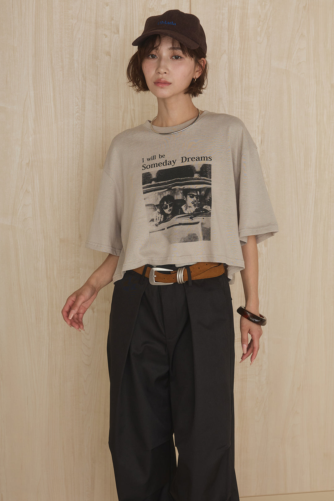 [SET]グラフィックサムデイワイドクロップドT+ニーサイドタックウエストドロストパンツ(2set)