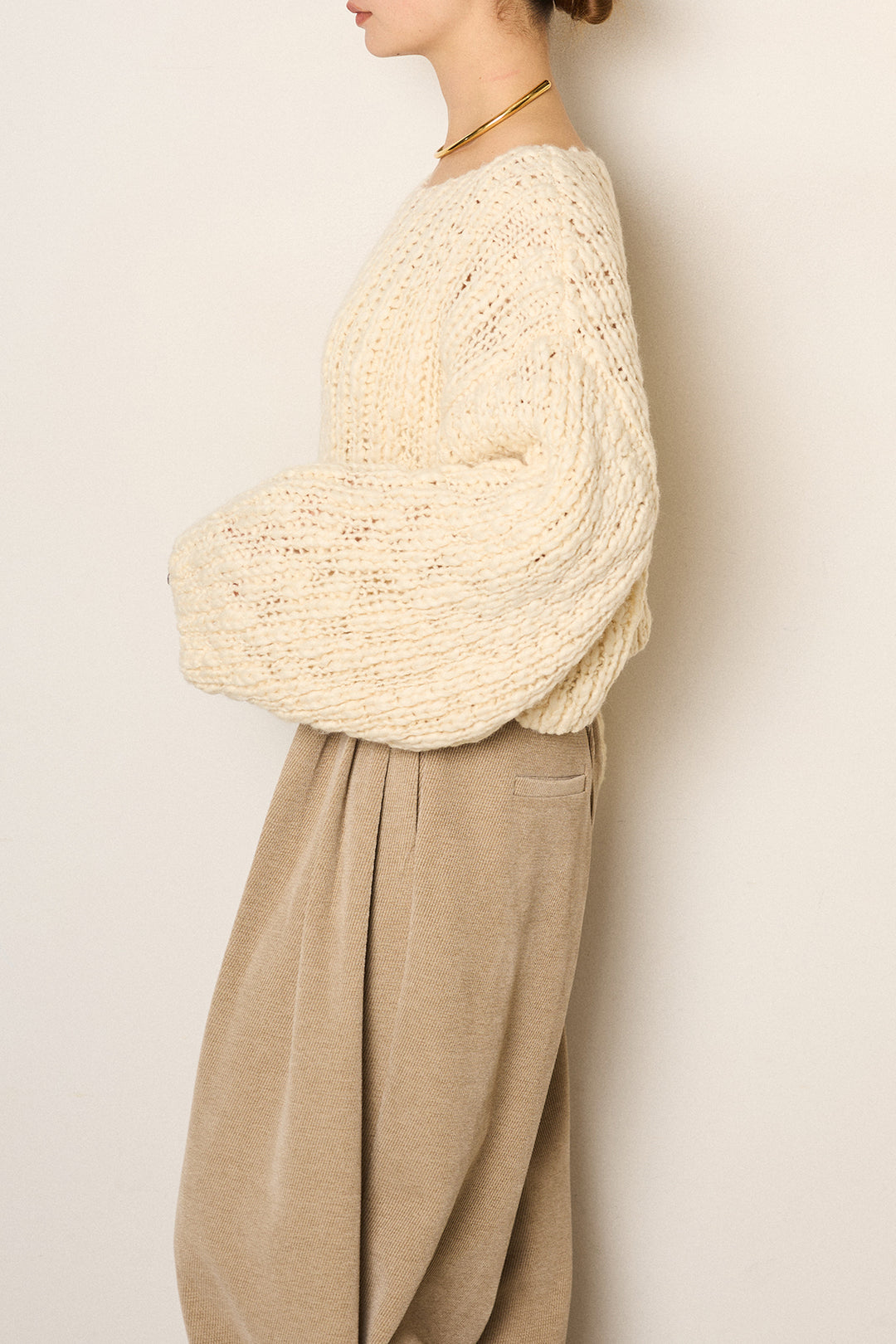 [SET]チャンキースラブニットクロップドプルオーバー+ベルトループコーデュロイワイドパンツ(2set)