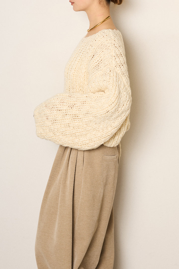 [SET]チャンキースラブニットクロップドプルオーバー+ベルトループコーデュロイワイドパンツ(2set)