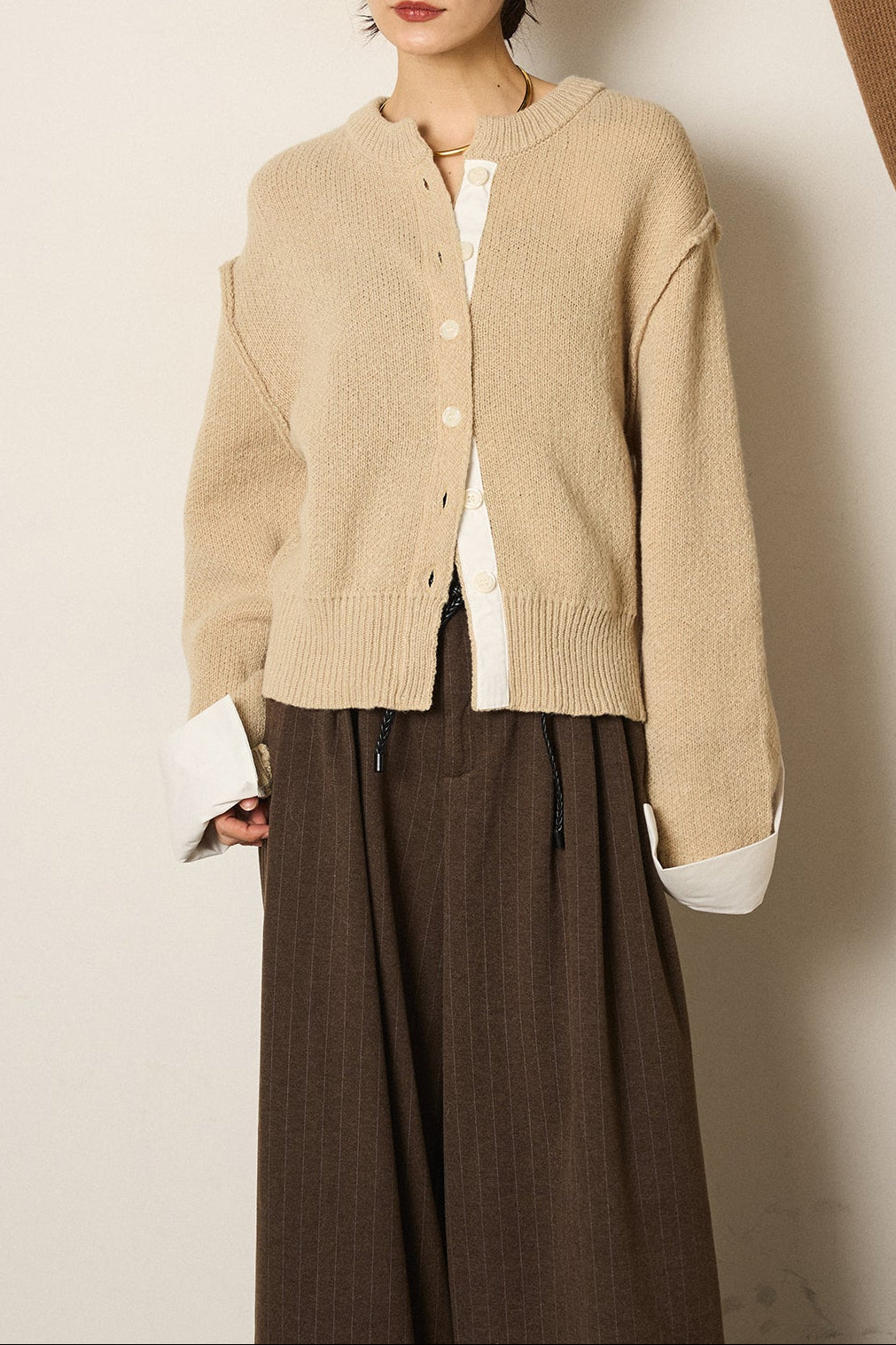 【即納】シャツドッキングニットカーディガン