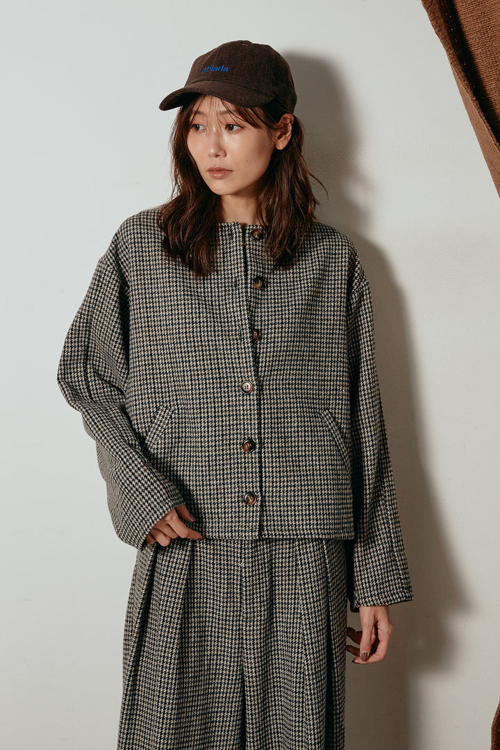 ノーカラーガンクラブチェックジャケット