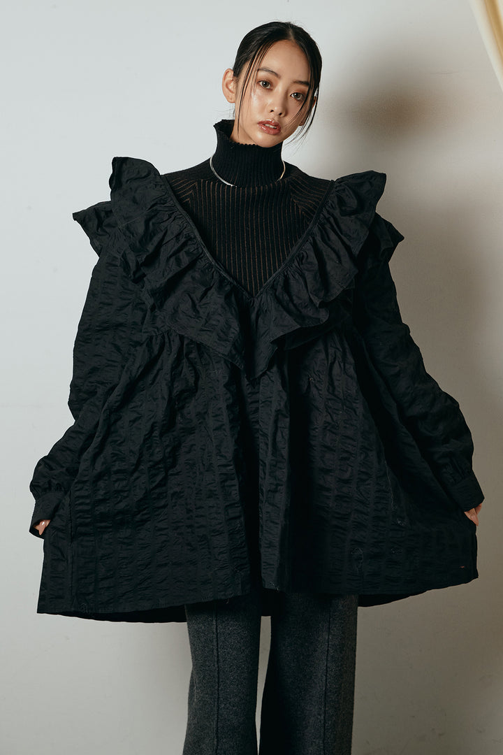 Vネックフリルカラーブラウス