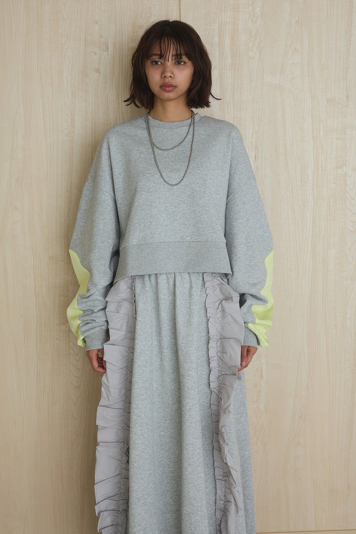 [SET]アームパッチスウェットプルオーバー+ビッグフリルスウェットロングスカート(2set)