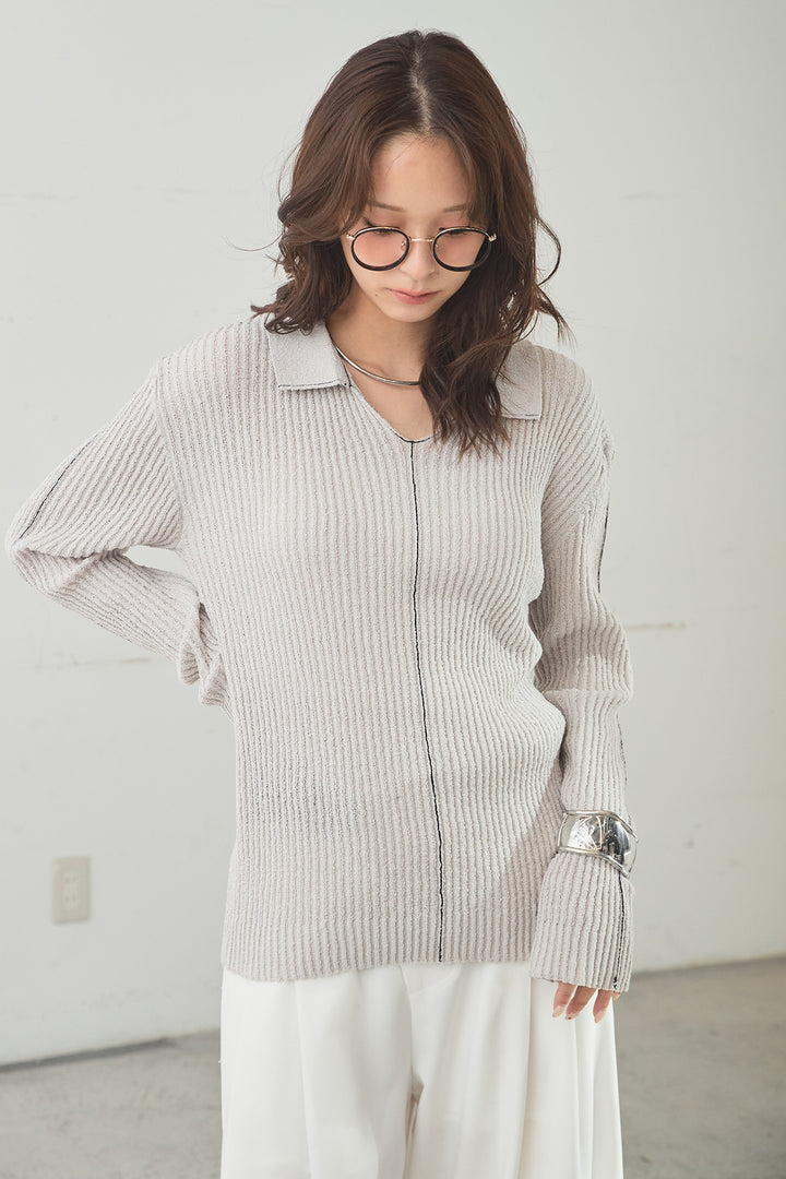 [SET]衿付きニットプルオーバー+ベルト付きツータックワイドパンツ(2set)