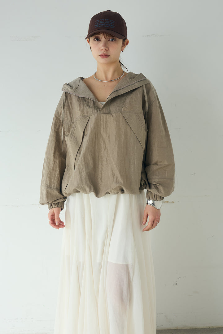 [SET]ナイロンフーディーブルゾンアウター+タータンチェック柄フロントデザインスカート(2set)